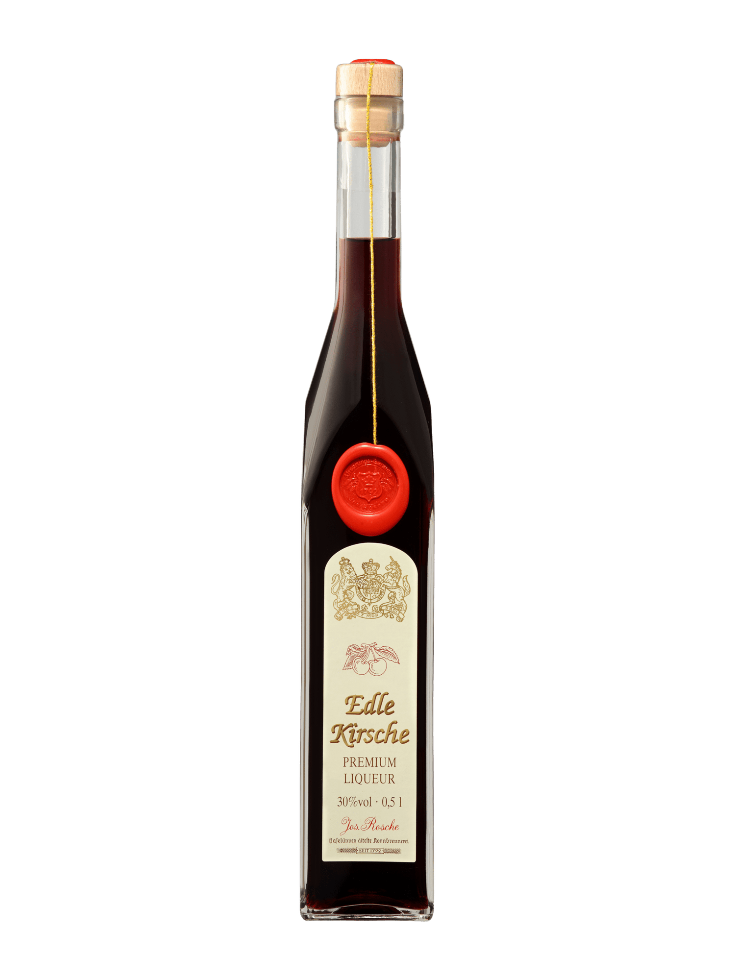 Edle Kirsche Premium Kirschlikör 0,5l Flasche mit rotem Siegel und Holzverschluss