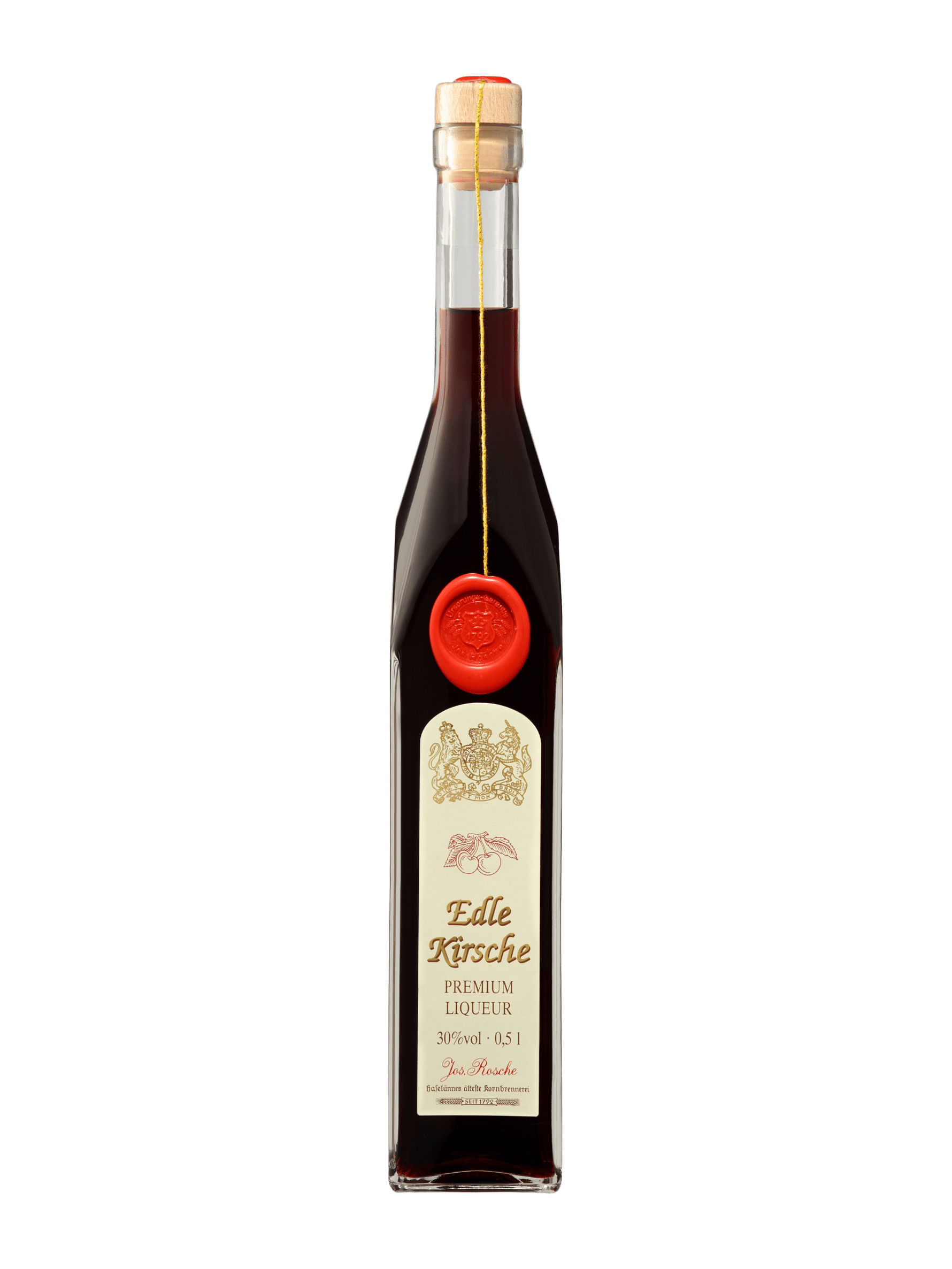 Edle Kirsche Premium Kirschlikör 0,5l Flasche mit rotem Siegel und Holzverschluss
