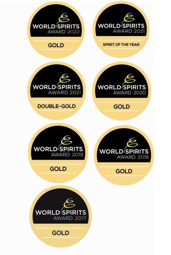 World Spirits Award Siegel von 2017 bis 2022 mit Gold- und Spirit of the Year Auszeichnungen