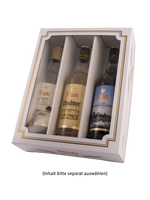 Rosche Geschenkbox mit drei Spirituosenflaschen: Haselünner Korn, Uralter, Original Moorwasser
