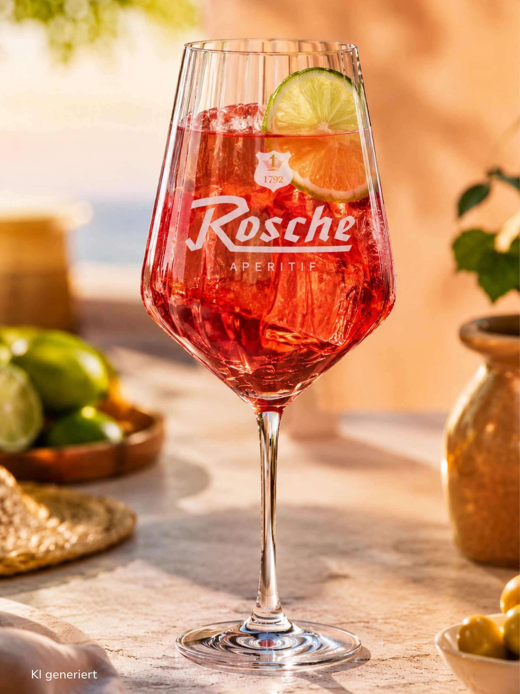 Das Aperitif-Glas gefüllt mit Hanni Spritz auf einem gedeckten Tisch