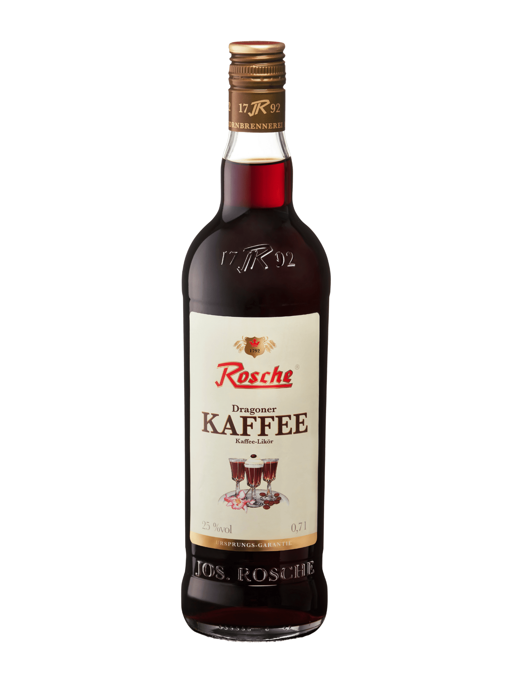 Flasche Rosche Dragoner Kaffee Likör 0,7l mit 25% Vol alkoholfreies Getränk