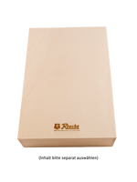 Rosche Holz Geschenkbox aus hellem Holz mit geprägtem Firmenlogo und Schriftzug