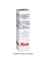 Weiße Faltschachtel mit historischer Illustration und Rosche Logo für Kornbrand aus Haselünne