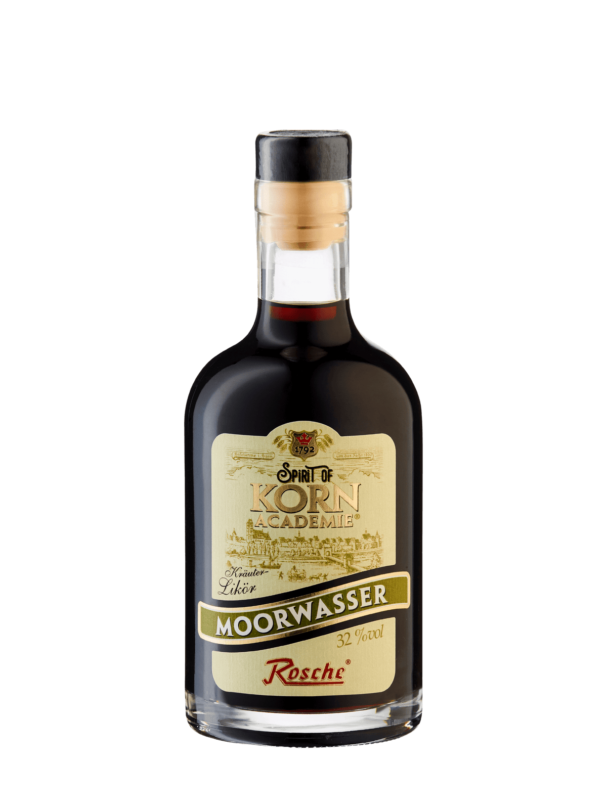 Flasche Rosche Moorwasser Kräuterlikör 0,35l, Spirit of Korn Academie, 32 % vol