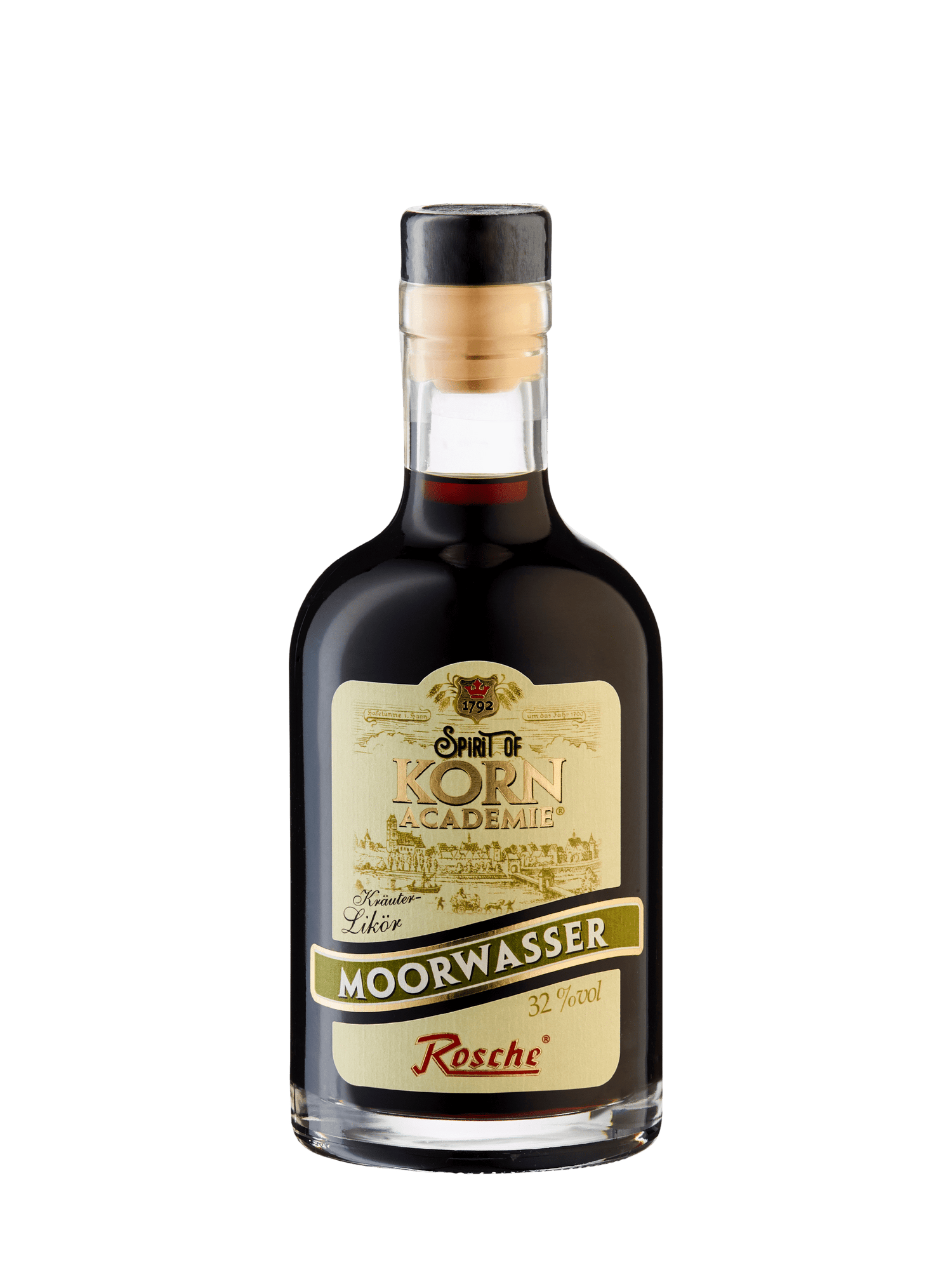 Flasche Rosche Moorwasser Kräuterlikör 0,35l, Spirit of Korn Academie, 32 % vol