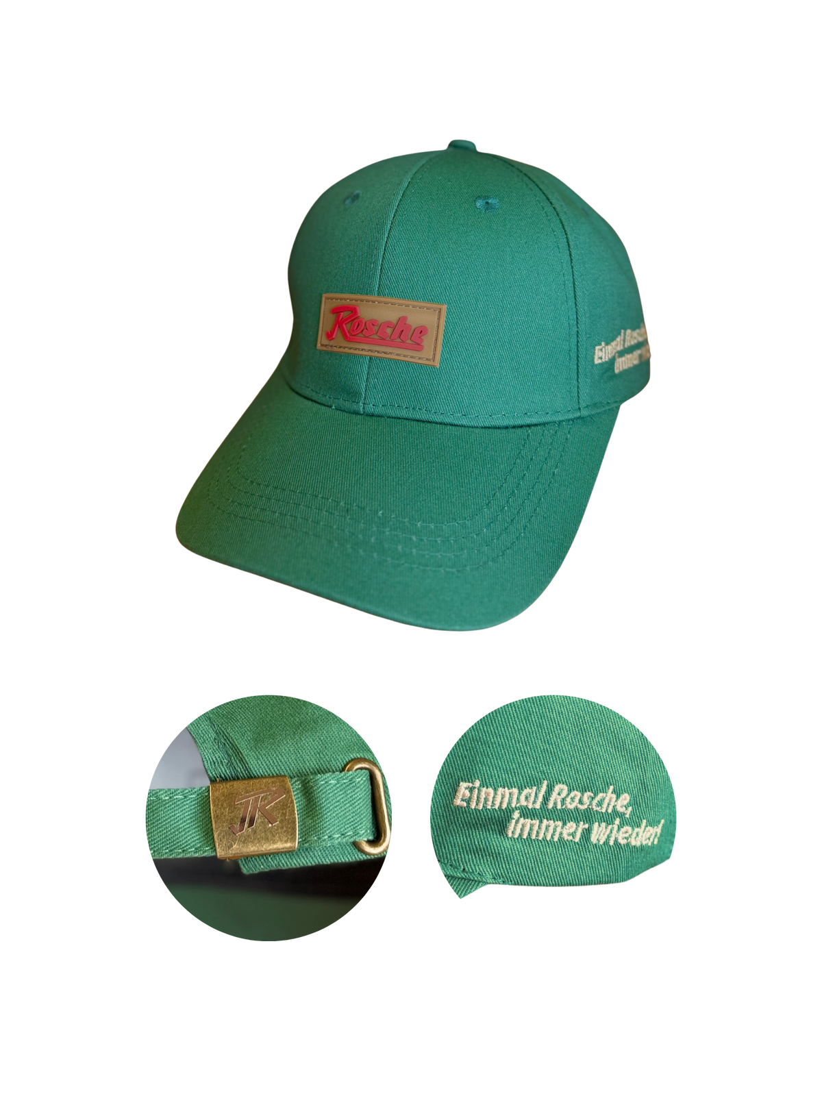 Rosche grüne Schirmmuetze mit Gravur, Einstickung und Logopatch