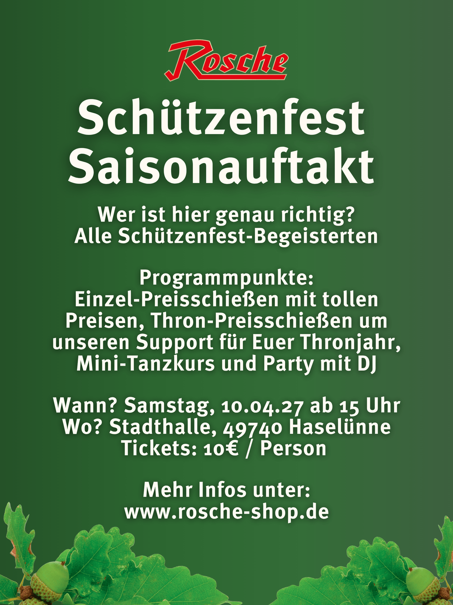 Rosche Schützenfest Saisonauftakt am 10.04.2027 - Programm