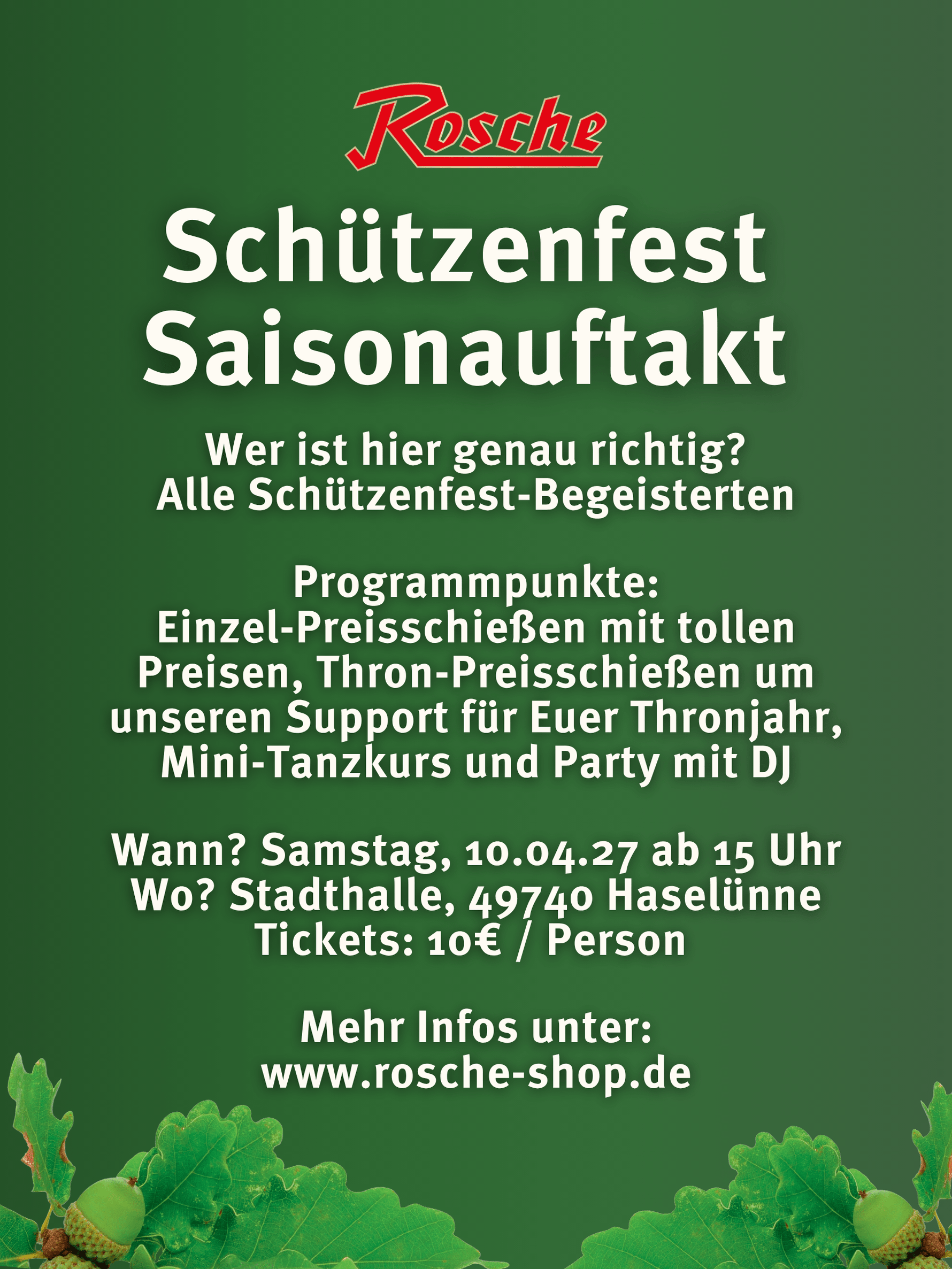 Rosche Schützenfest Saisonauftakt am 10.04.2027 - Programm