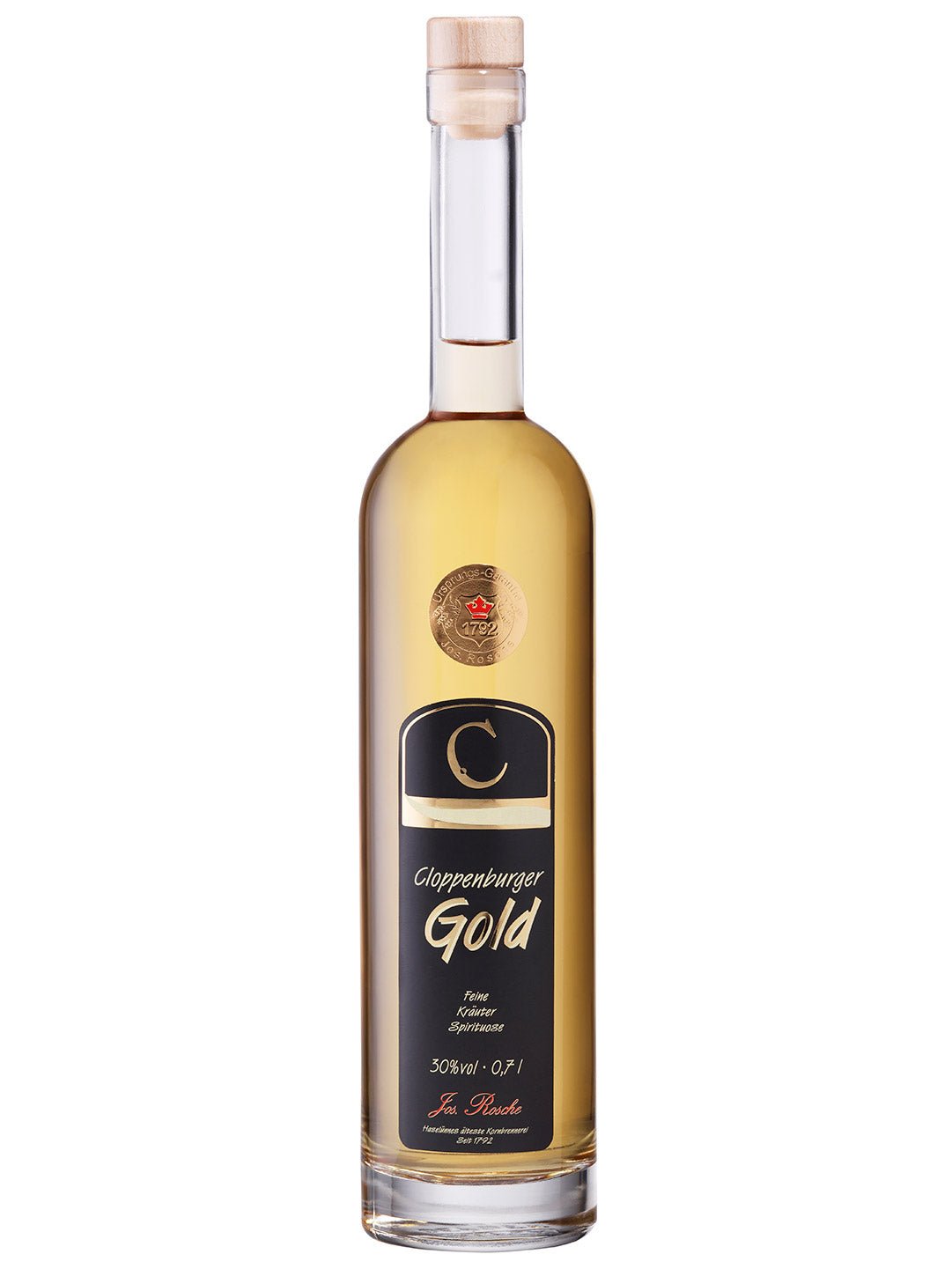 Flasche Cloppenburger Gold Kräuter Spirituose 0,7 l mit Holzverschluss