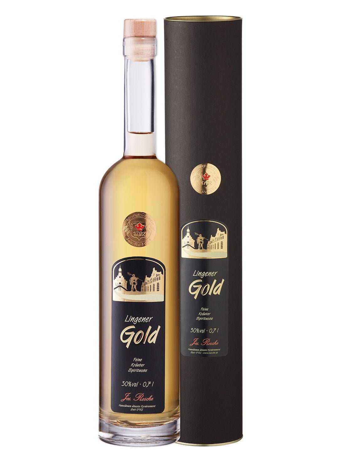 Lingener Gold Kräuterspirituose 0,7l Flasche mit schwarzer Geschenkverpackung