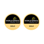 Goldmedaillen World Spirits Award 2020 und 2017 auf schwarzem und goldfarbenem Hintergrund